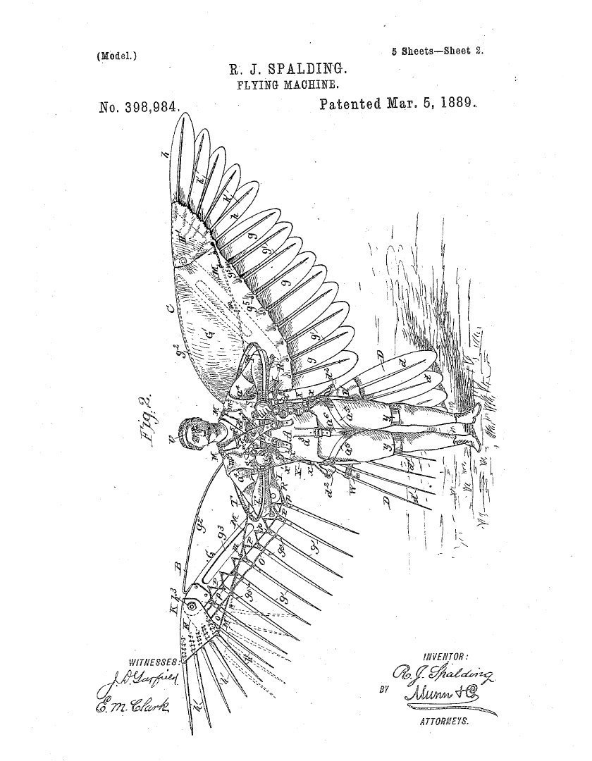 Reuben Jasper Spalding Flying Machine 1888 US Patent 398984 1889 Reuben Jasper Spalding Flying Machine 1888 US Patent 398984 1889